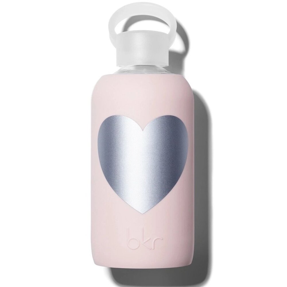 BKR Big Glass Water Bottle Silicone Sleeve Bougie with Silver Heart 1L/32oz Rare